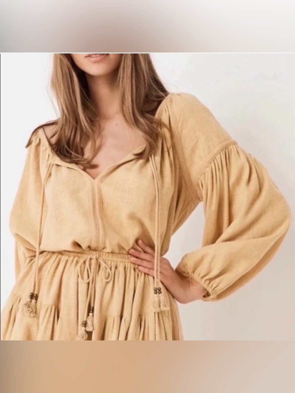 Spell & The Gypsy Linen-Blend Top in Mustard Yellow